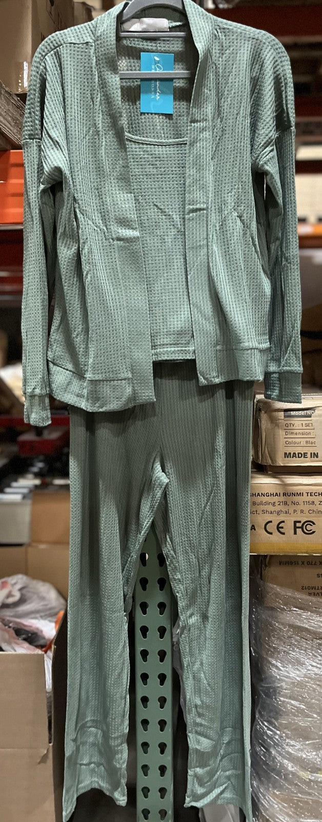 Women’s 3-Piece Knit Pajama Set – Color : Olive, Size L