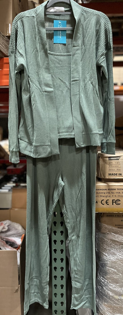 Women’s 3-Piece Knit Pajama Set – Color : Olive, Size L