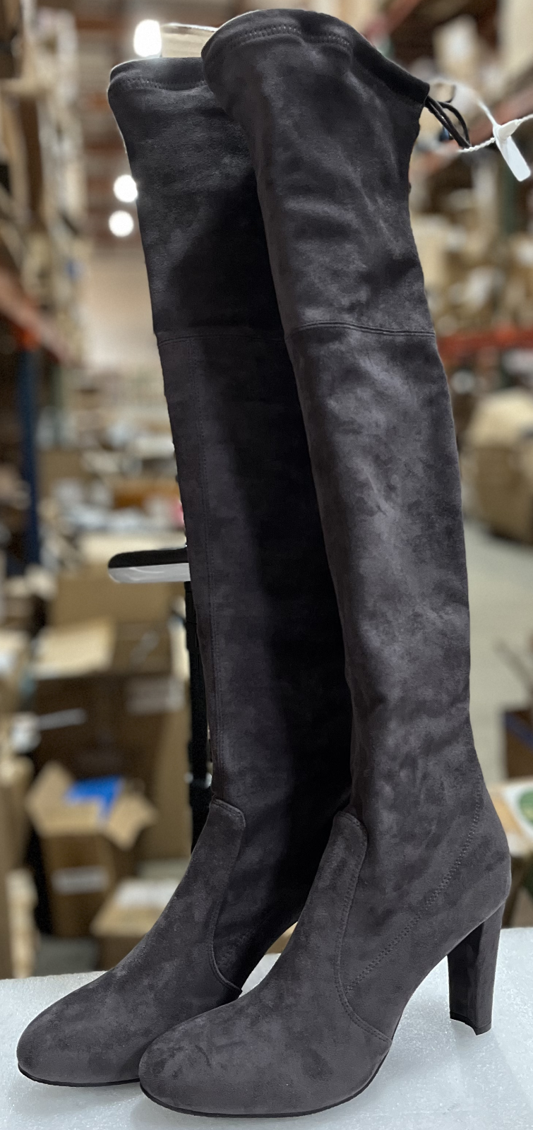 Slim Fit Over The Knee High Heel Boots， Dark Gray，Size:9.5.