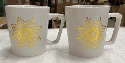 2pcs Starbucks  Coffee Mug Tea Cup with a Gold Tone Snowflake or Star