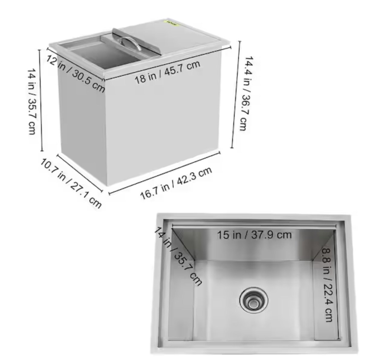 Drop In Ice Chest 304 Stainless Steel Drop-In Ice Bin Cooler for Wine Beer Drink