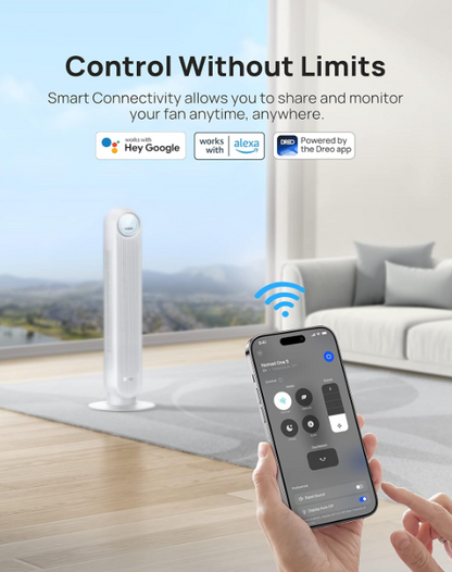 Open‑Box 36″ White Bladeless Tower Fan – 4 Speeds, Timer, Free Priority Shipping