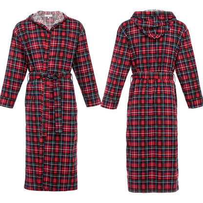 Men's Cotton Flannel Robe with Pockets, Hooded Bathrobe 3XL Color:Red Black Plai