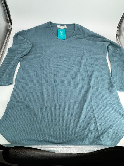 Women's Long Sleeve Knit Nightshirt, V-Neck Sleepshirt, Pajama Top Sky blue XL