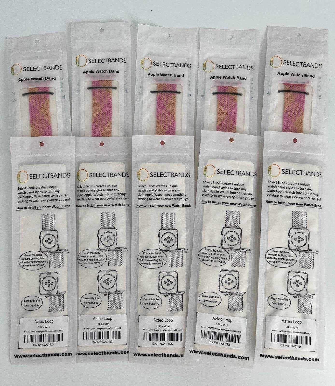 10-Pack  S  Champagne  Solid Loop Apple Watch Bands 0.8 x 5.5Inch , Fits 38mm/40