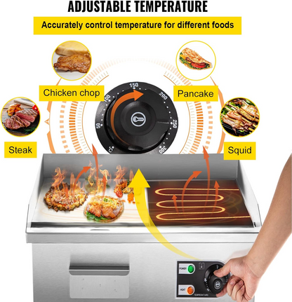 14" Commercial Electric Griddle,110V 1500W Electric Countertop Griddle Non-Stick