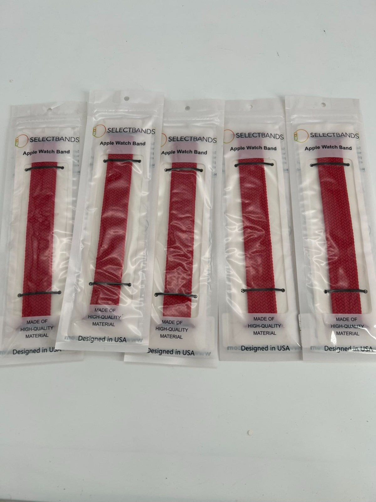 5- Pack L Color Red Rainbow Loop Watch Bands 0.8 x 6.7 Inch  Fits 38mm/40mm/41mm