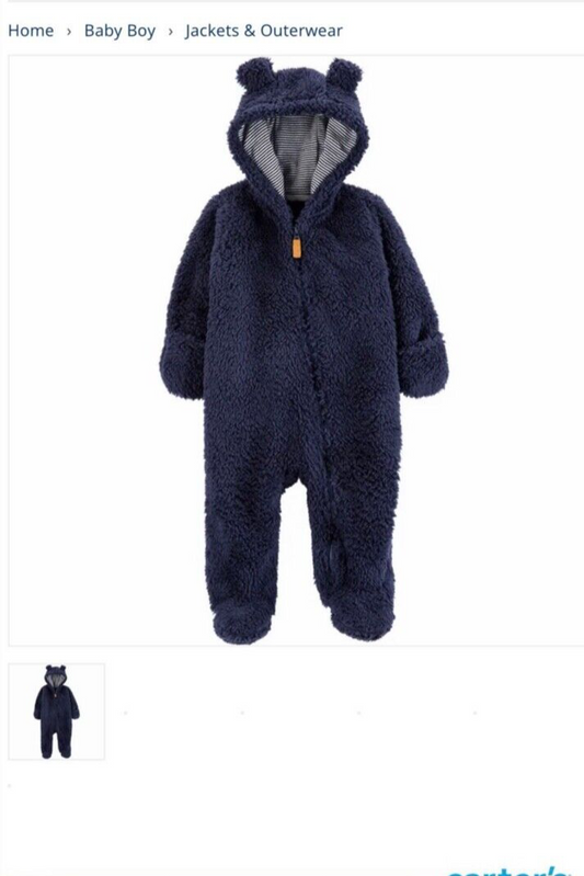 Carters Blue “Fur” Bear Suit  Size 3 Months NEW W/TAGS
