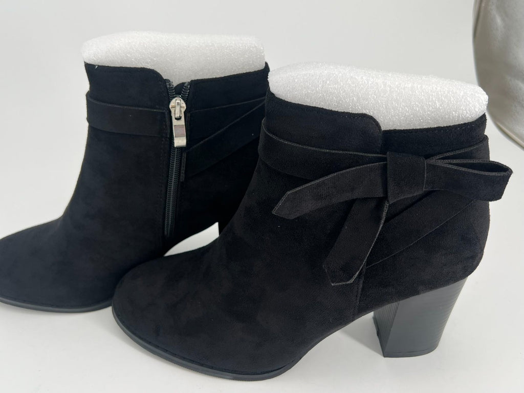 size10 Women's Tie Knot Ankle Boots Closed Toe Stacked Heel Fall Booties Shoes