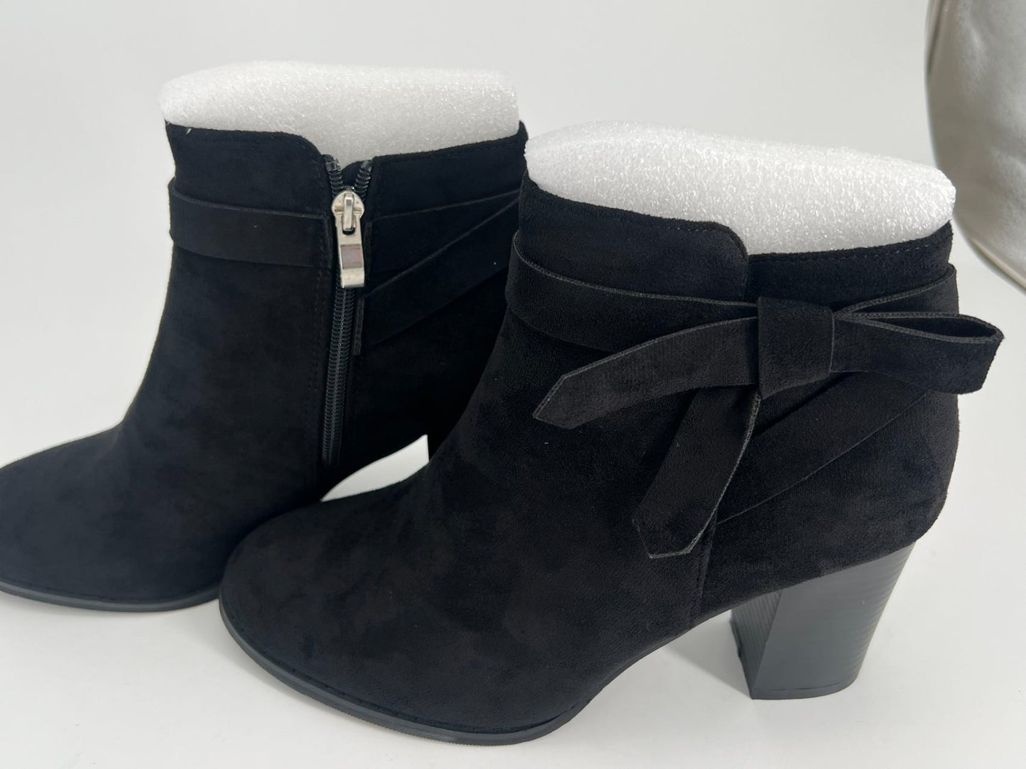 size10 Women's Tie Knot Ankle Boots Closed Toe Stacked Heel Fall Booties Shoes