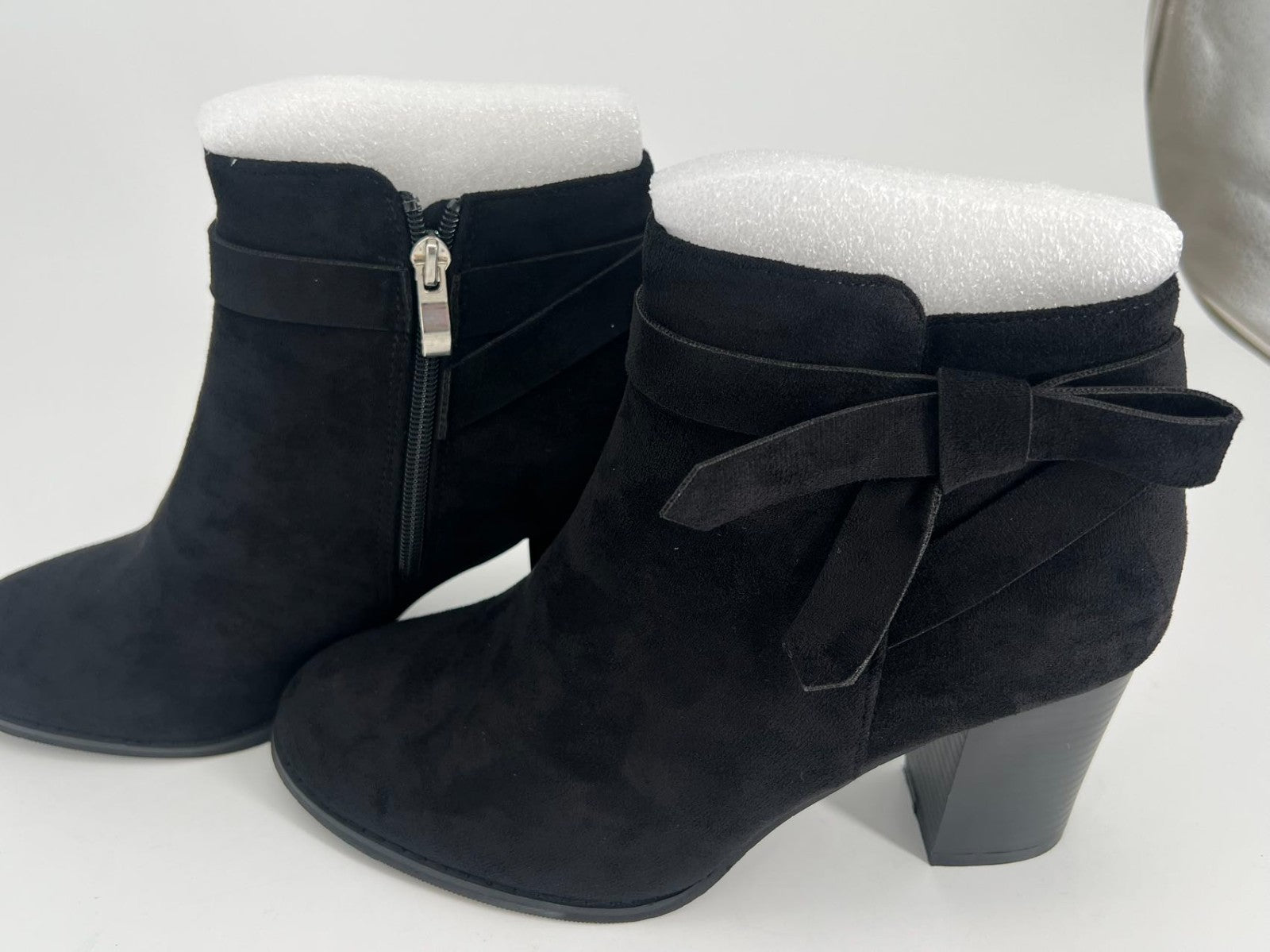 size10 Women's Tie Knot Ankle Boots Closed Toe Stacked Heel Fall Booties Shoes