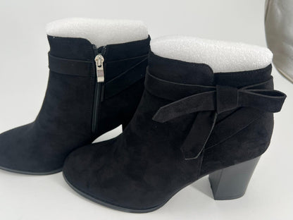 size10 Women's Tie Knot Ankle Boots Closed Toe Stacked Heel Fall Booties Shoes
