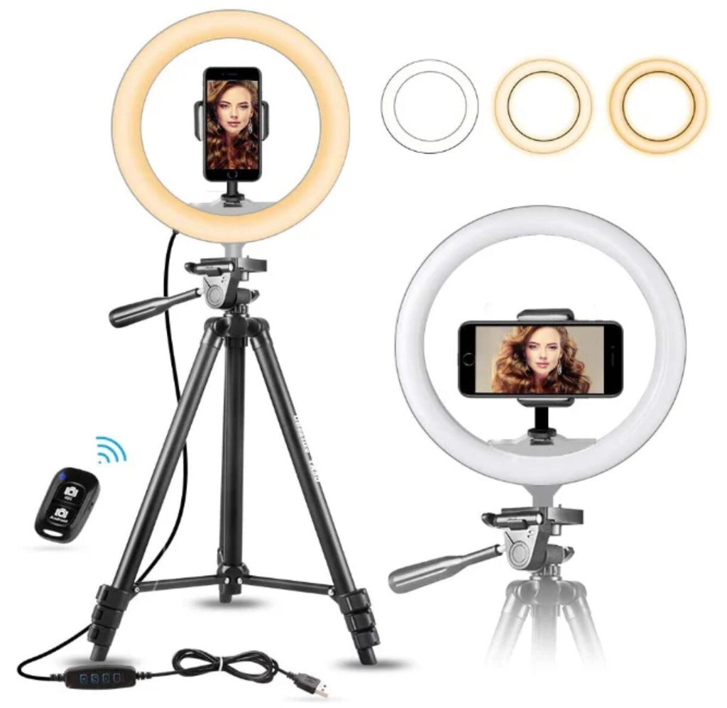UBeesize 10.2" Selfie Ring Light with 50" Tripod Stand & Flexible Phone Holder f