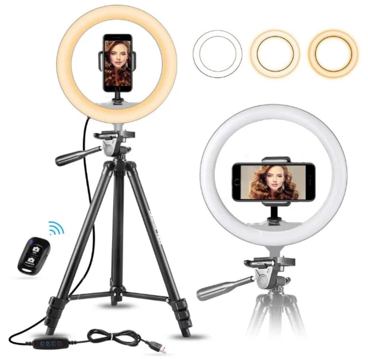 UBeesize 10.2" Selfie Ring Light with 50" Tripod Stand & Flexible Phone Holder f