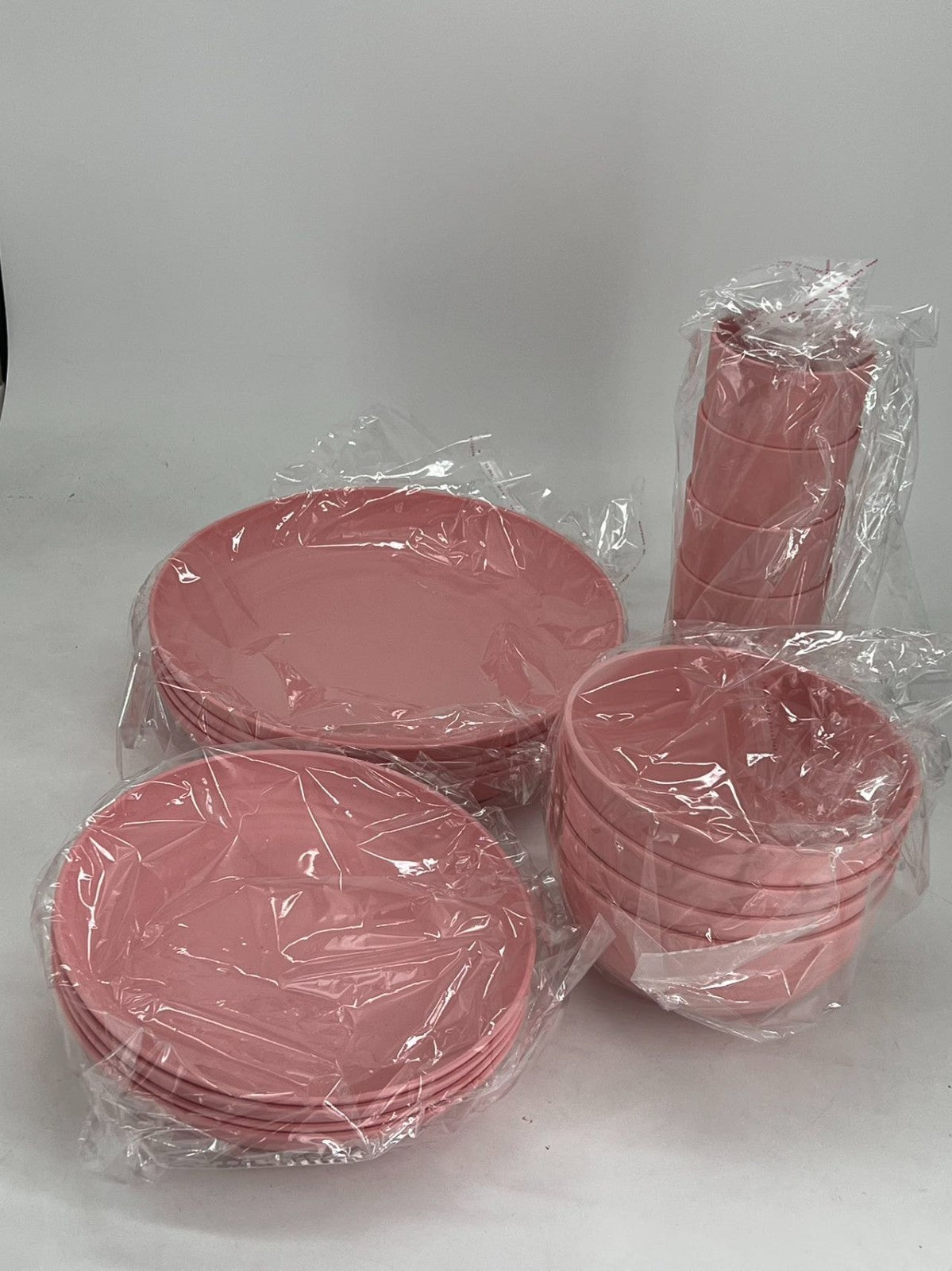 Pink Dishes For 4, Plates And Bowls Sets, Reusable Plastic Plates, Microwave