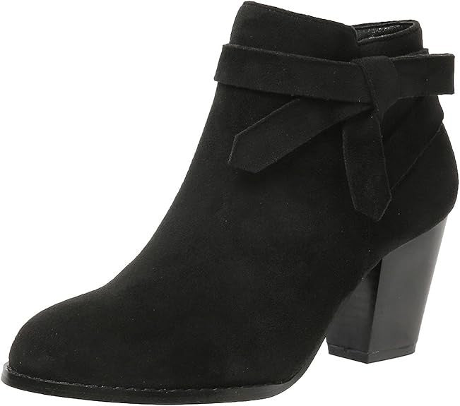 Women’s Black Suede Ankle Booties, Chunky High Heel, Side Zipper, Size 7