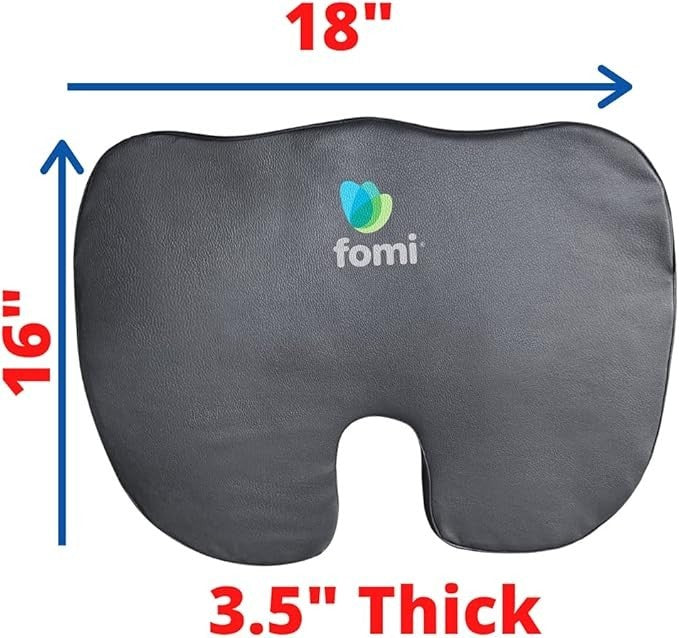 Orthopedic Memory Foam Seat Cushion, Water-Resistant, 18”x16”x3.5”, Black