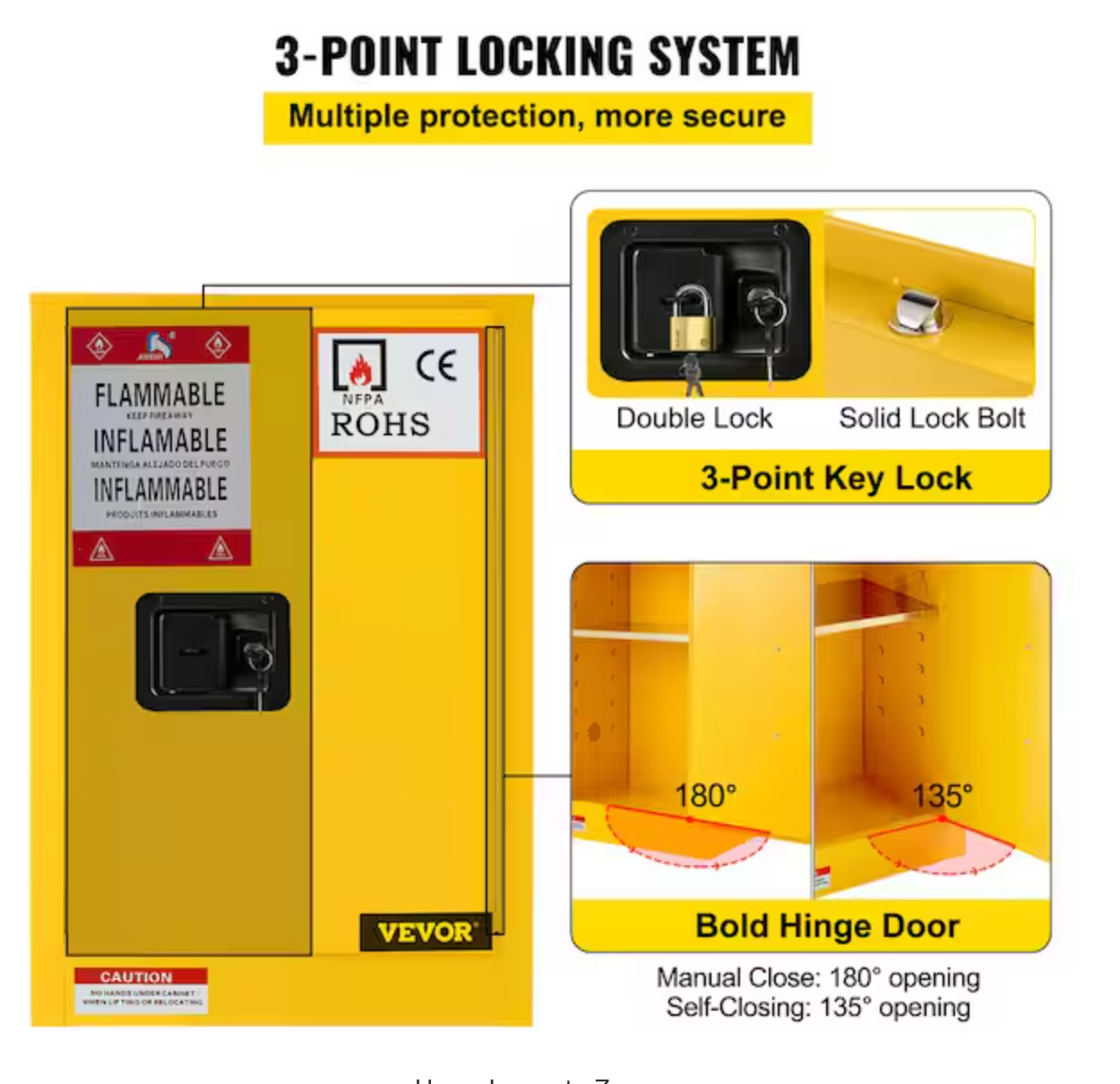 Flammable Safety Cabinet Adjustable Shelf Steel Yellow Storage Cabinet