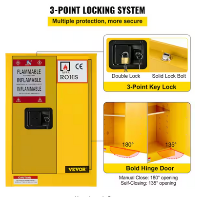 Flammable Safety Cabinet Adjustable Shelf Steel Yellow Storage Cabinet