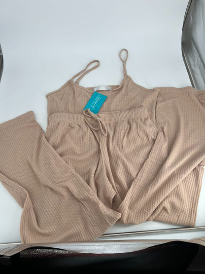 Women's Cami Top & Pants, Pajamas with Pockets, Spaghetti Straps Beige Size L