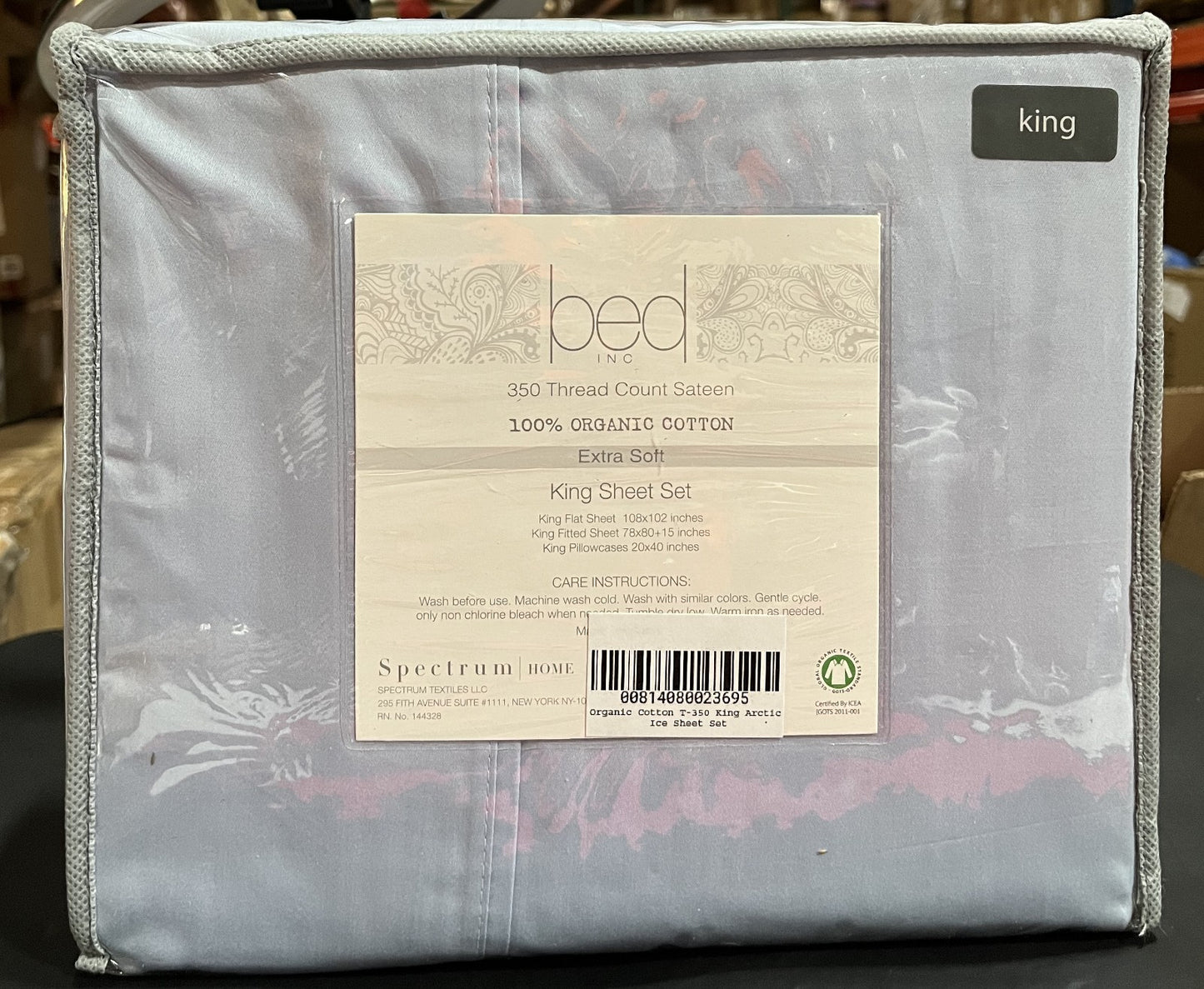 Organic Cotton King Sheet Set 350 TC Arctic Ice, 108”x102”, 78”x80”x15”, 20”x40