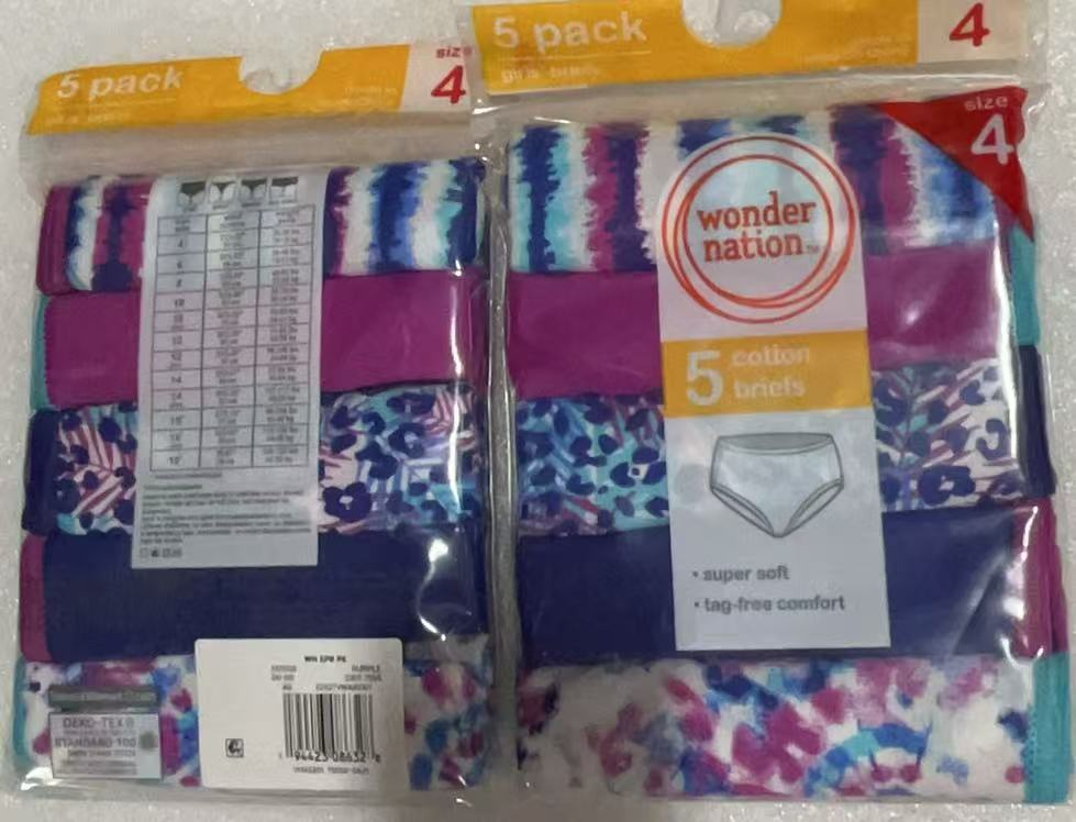 10PCS Wonder Nation Girls Cotton Brief Underwear, 5Pack, Sizes 4