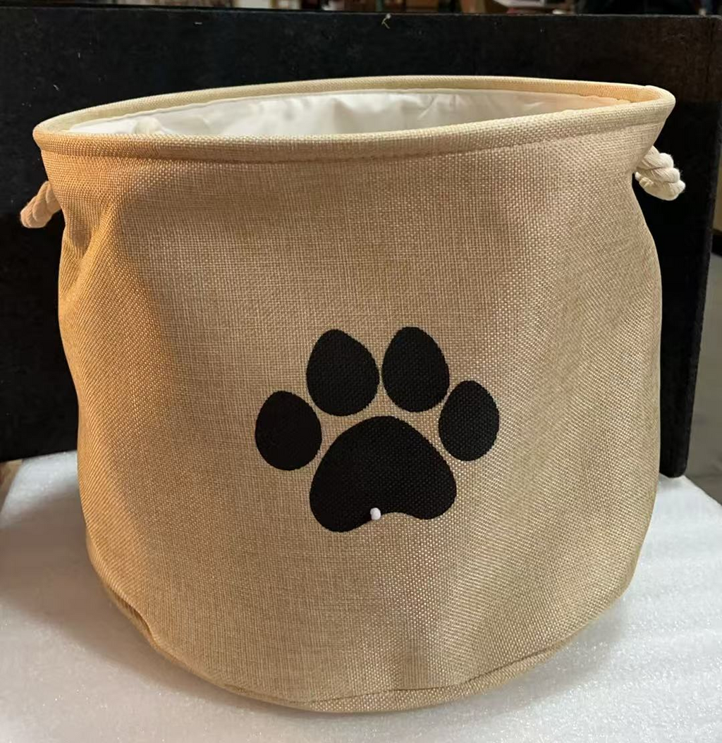 Pet Storage Collection Collapsible Bin, Medium Round Beige，12*15inch