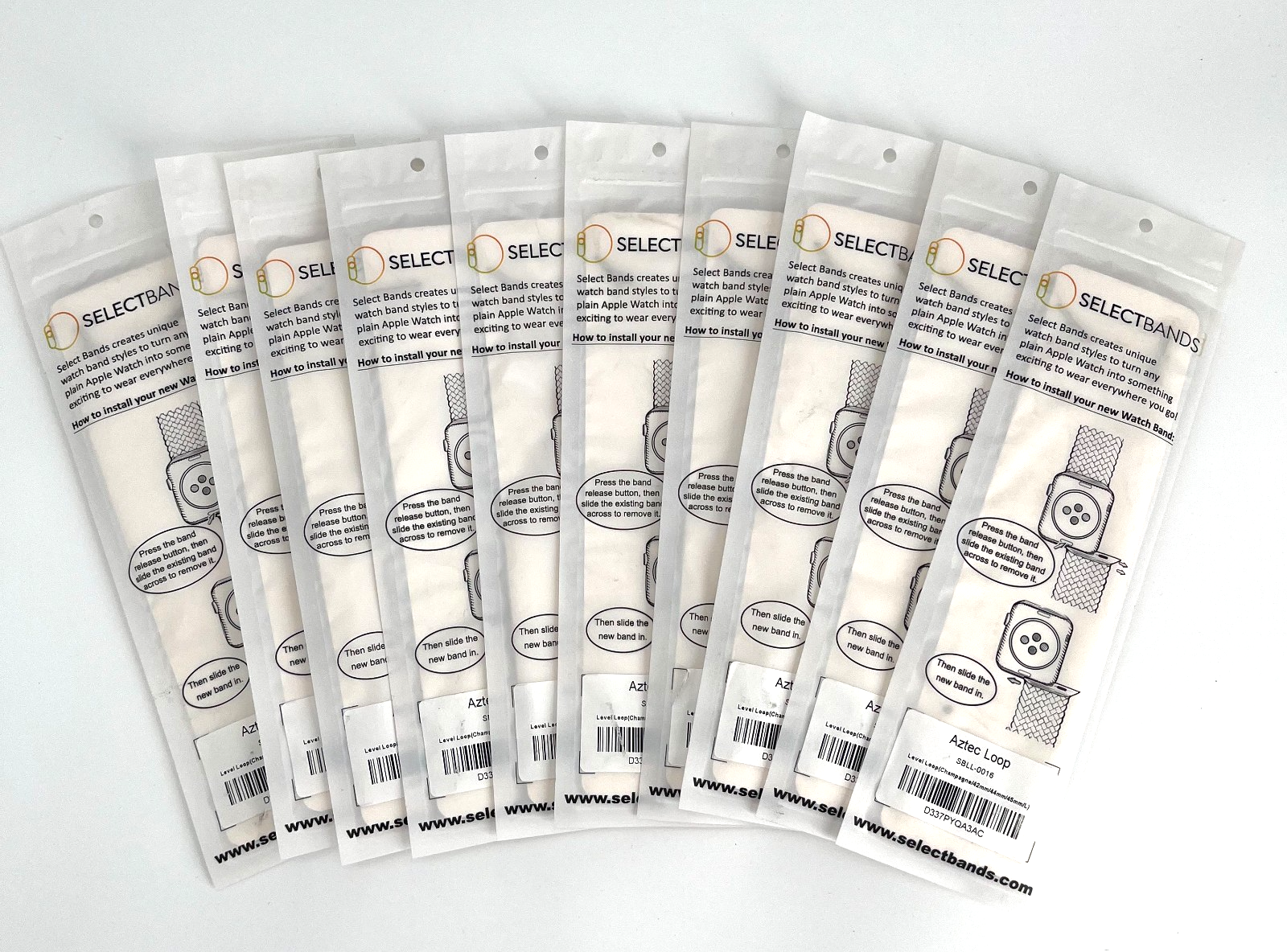 10-Pack Champagne Solid Loop Apple Watch Bands, 0.8 x 6.2Inch, Fits 42mm/44mm/45