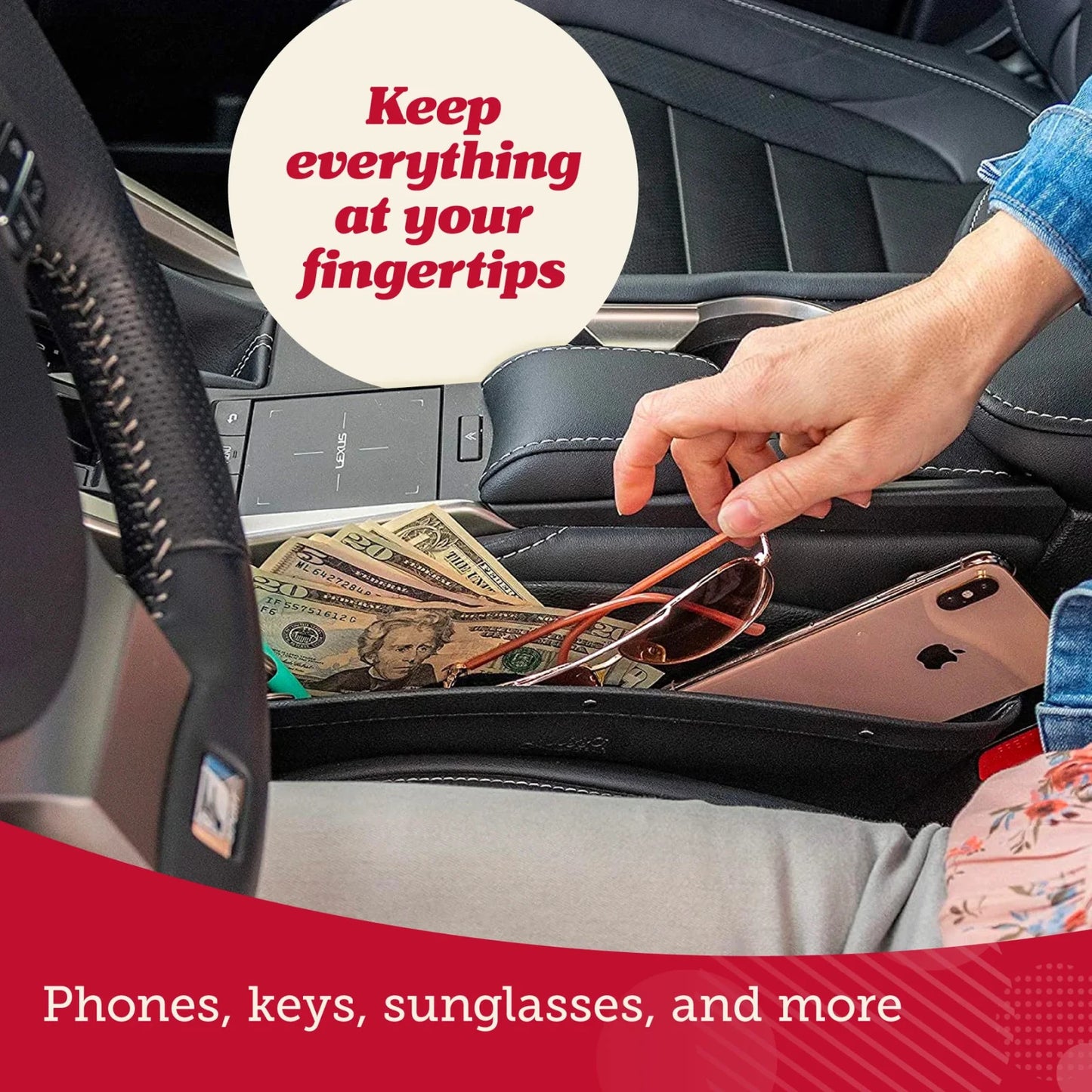 Car Seat Organizer, Universal Fit, Adjustable Pockets, 2 per Box