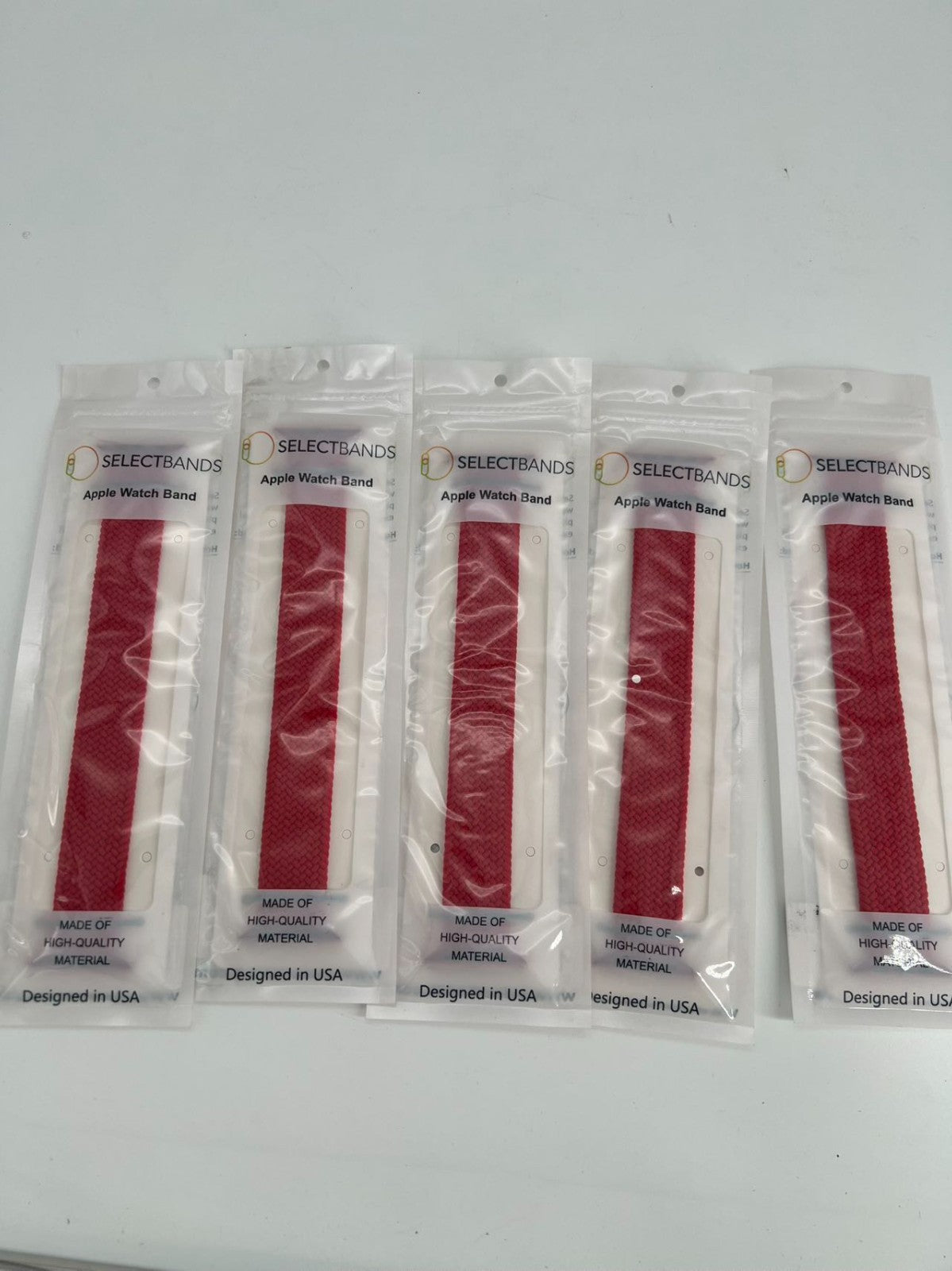5- Pack L Color RED SOLID Loop Watch Bands 0.8 x 6.7 Inch  Fits 42mm/44mm/45mm