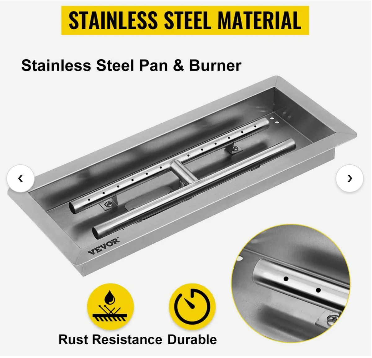 20.0x8.0 stainless steel fire pit pan with h-burner