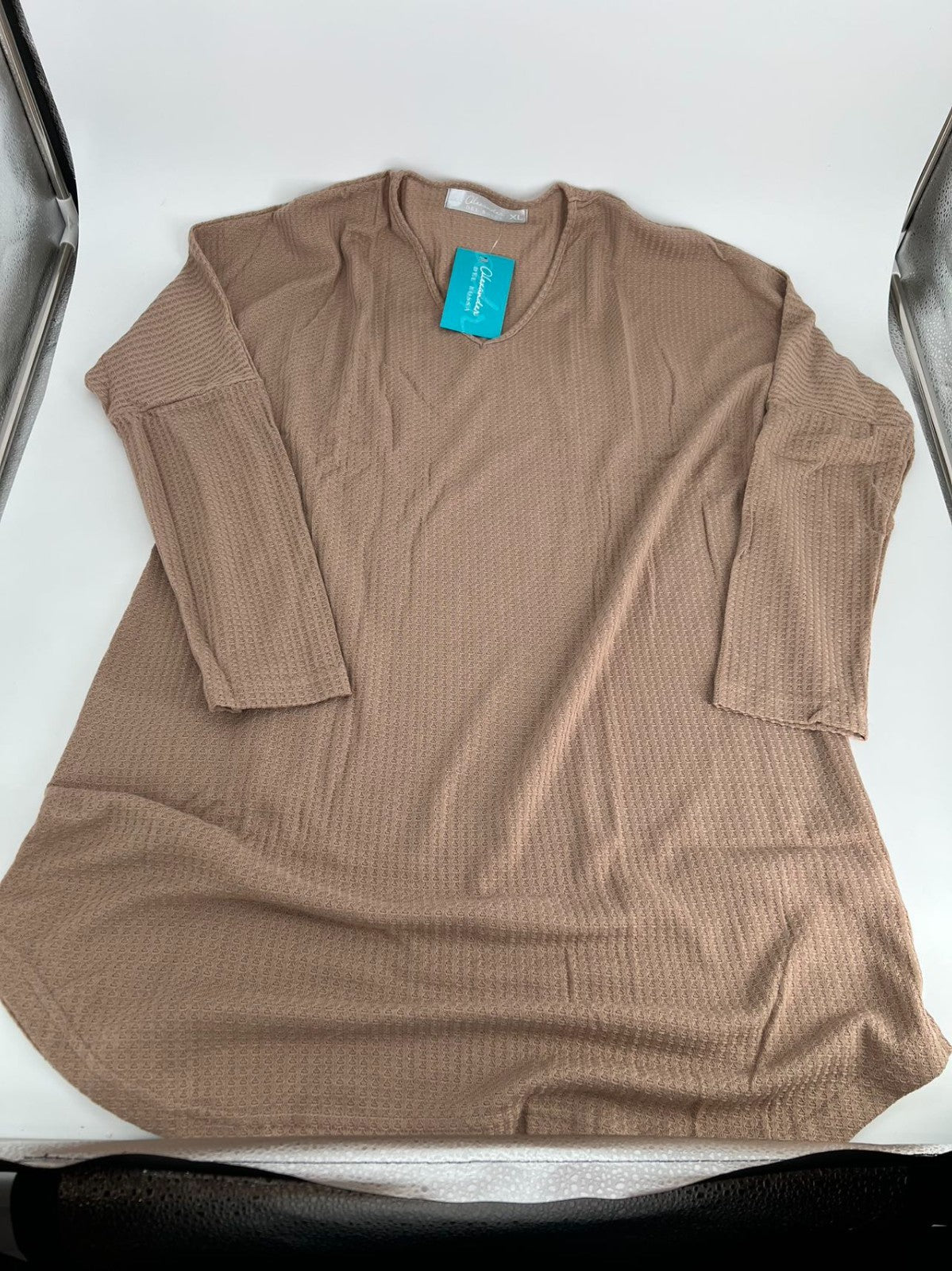 Women's Long Sleeve Knit Nightshirt, V-Neck Sleepshirt, Pajama TopShadow Beige
