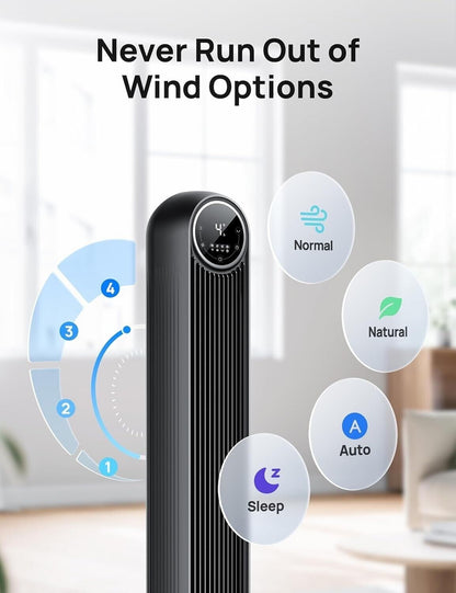 used- Oscillating Tower Fan Velocity Quiet Cooling 4 Speeds Timer Remote Control