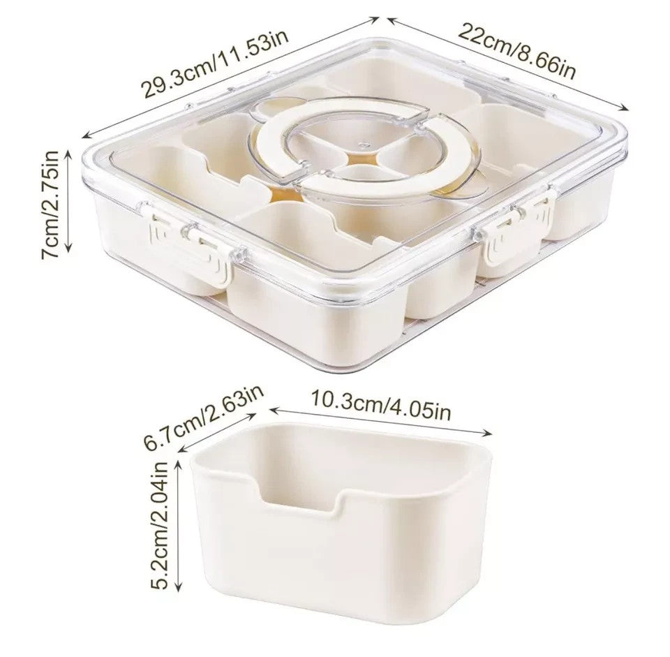 8 Compartment Snackle Box Container, Divided Serving Tray with Lid and Handle