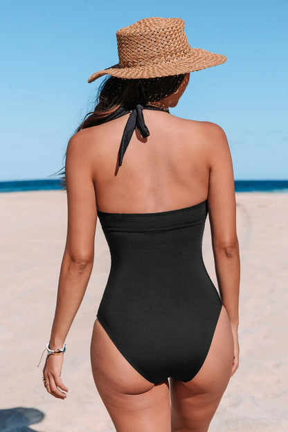 V-Neck Halter Top Slim & Sculpt One Piece  Color: Black  Size : L