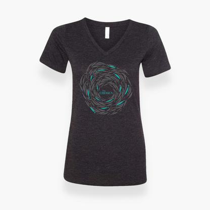 Against The Current T-Shirt, Style: Women's V-neck, Size: SM, Color: Black