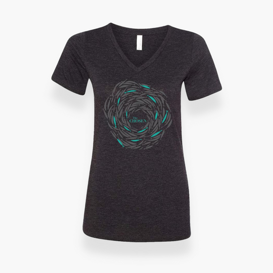 Against The Current T-Shirt, Style: Women's V-neck, Size: SM, Color: Black