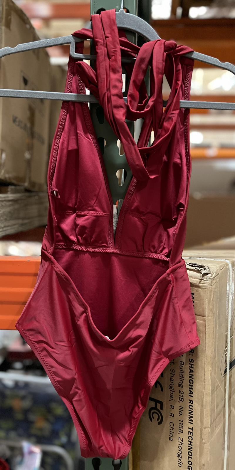 Red Polyester Blend Plunging V-Neck Halter Swimsuit Size S