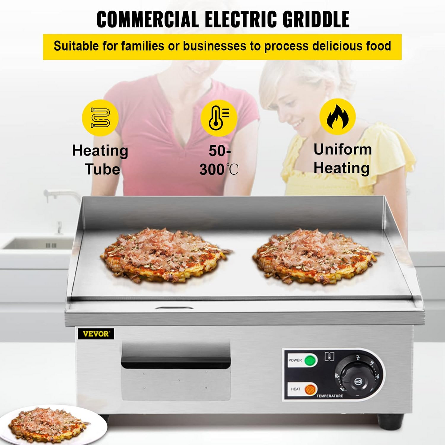 14" Commercial Electric Griddle,110V 1500W Electric Countertop Griddle Non-Stick