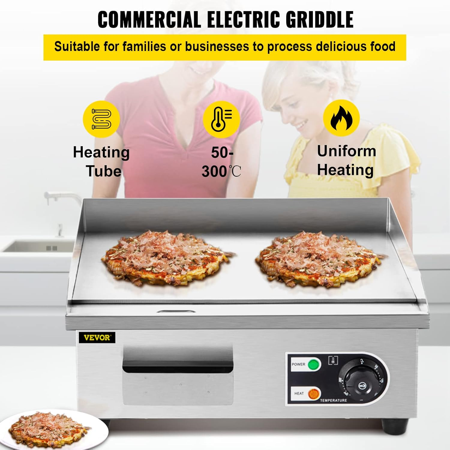 14" Commercial Electric Griddle,110V 1500W Electric Countertop Griddle Non-Stick