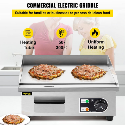 14" Commercial Electric Griddle,110V 1500W Electric Countertop Griddle Non-Stick