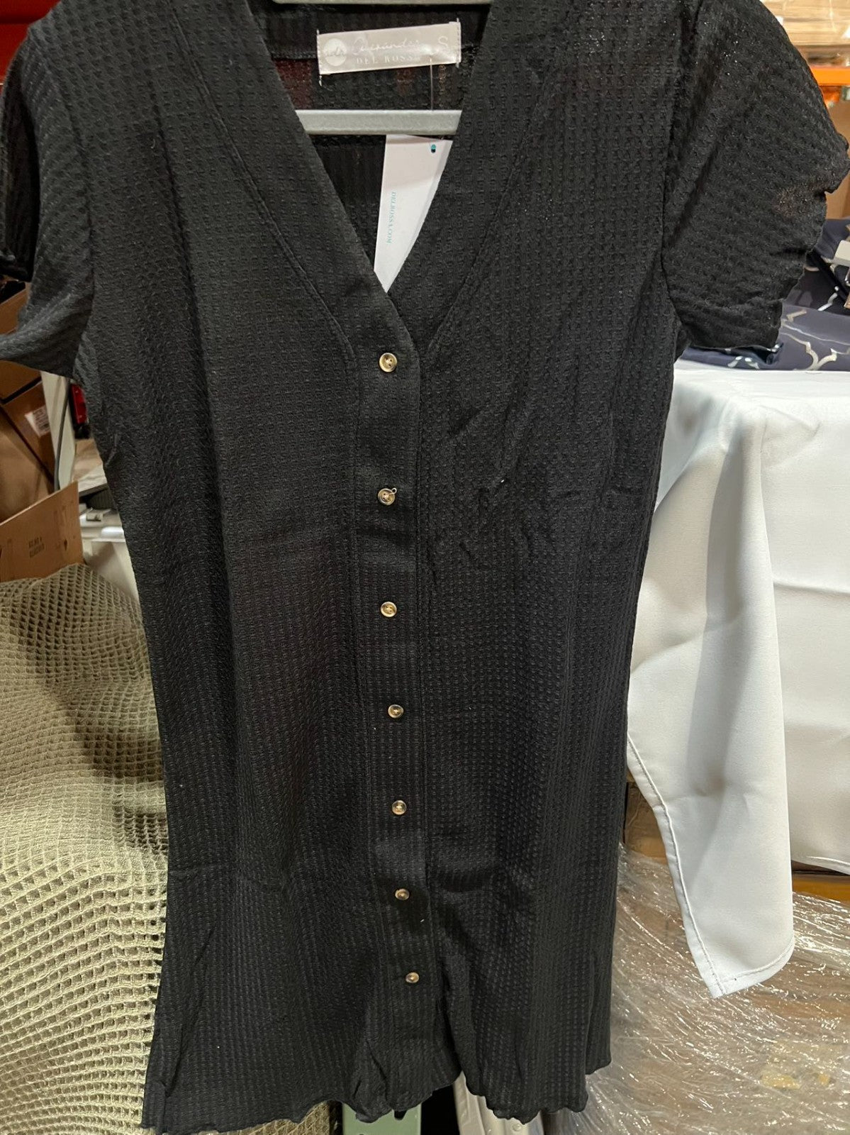 Nightshirt, Lightweight Button Down Pajama Top black Size S