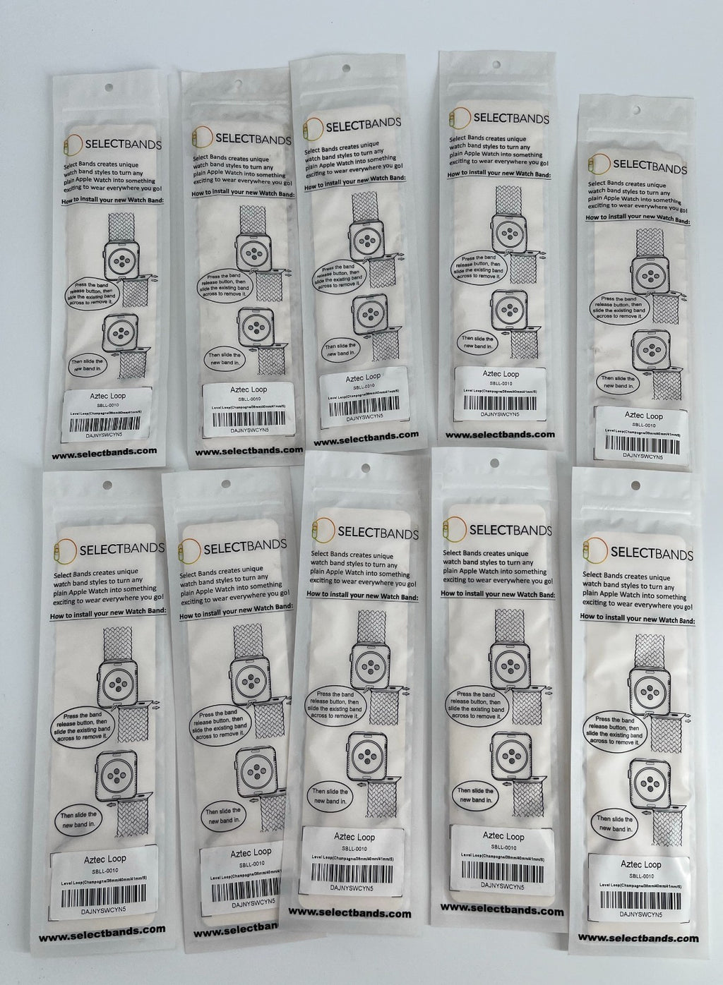 10-Pack  S  Champagne  Solid Loop Apple Watch Bands 0.8 x 5.5Inch , Fits 38mm/40