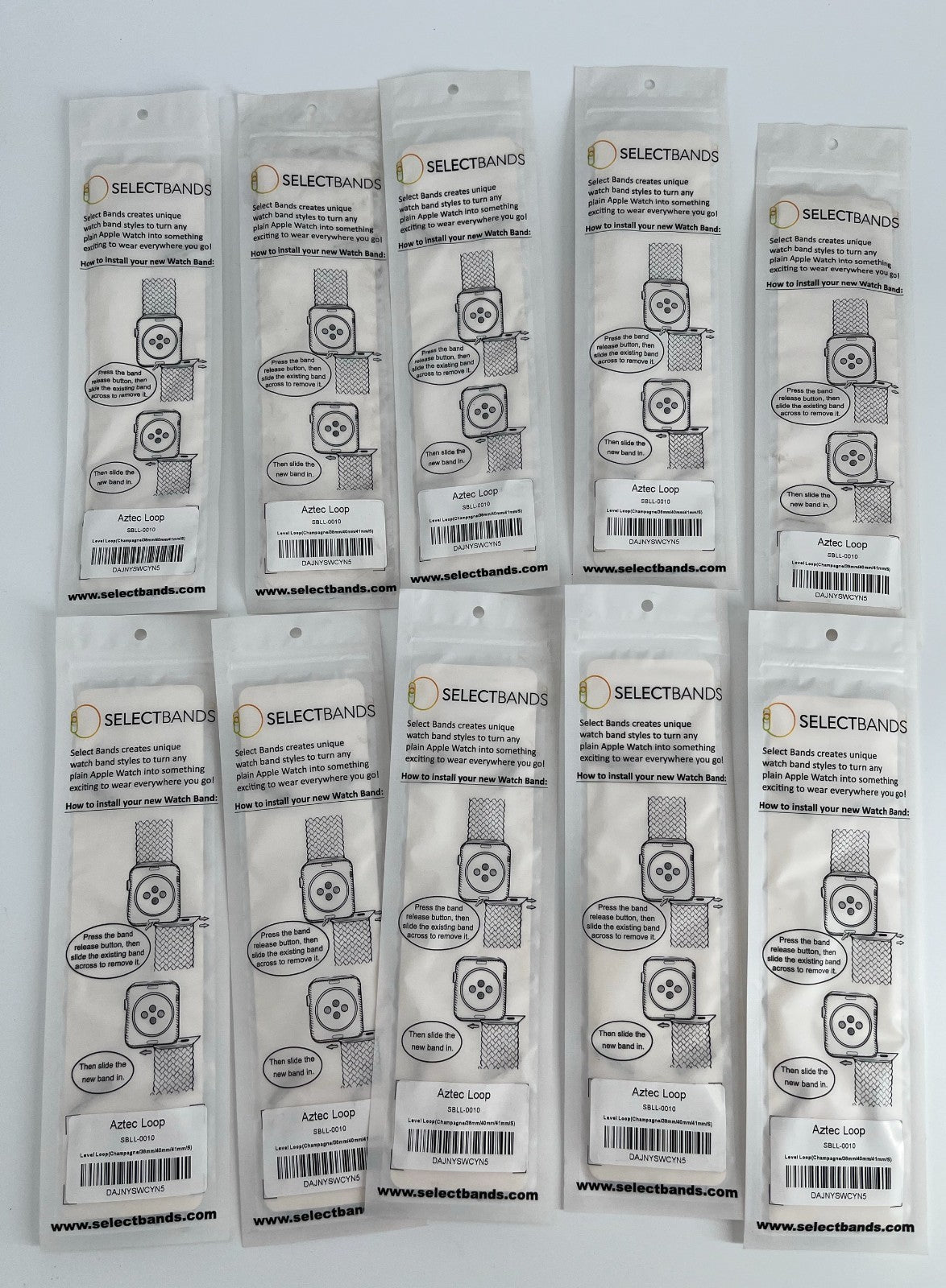 10-Pack  S  Champagne  Solid Loop Apple Watch Bands 0.8 x 5.5Inch , Fits 38mm/40