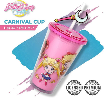 JUST FUNKY Sailor Moon Crystal Carnival Cup with Straw | 16oz Plastic Travel