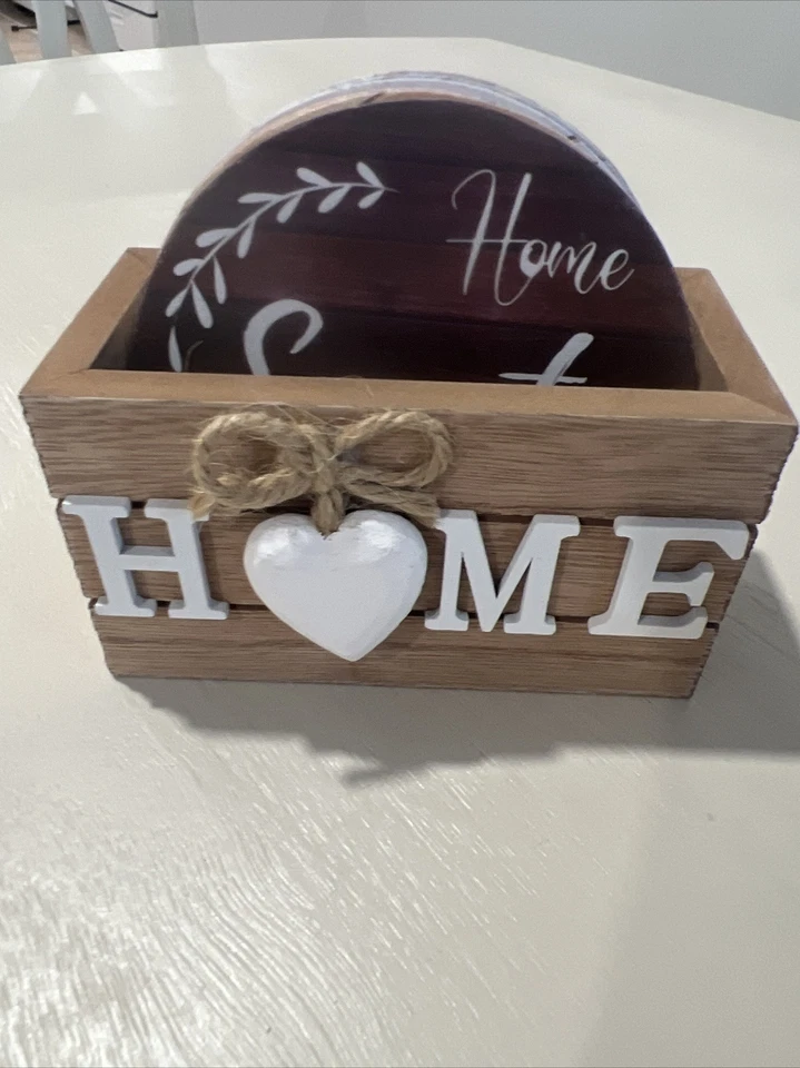 Rustic Sturdy Wooden Heart Coasters - Set of 6 with Holder - Protects Furniture