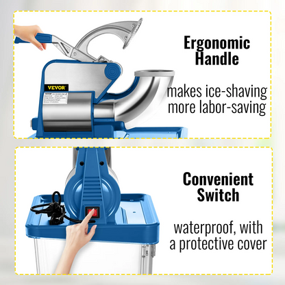 Commercial Electric Ice Shaver 440lbs/h, Snow Cone Machine with Dual Blades, Sta