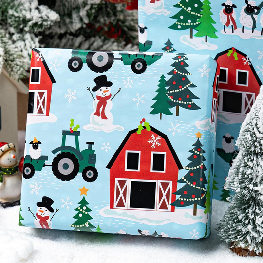 Blue Reversible Christmas Wrapping Paper Roll