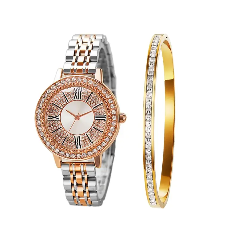 Women's Watch Set Premium Crystal Accented Bangle Watch and Bracelet Watch