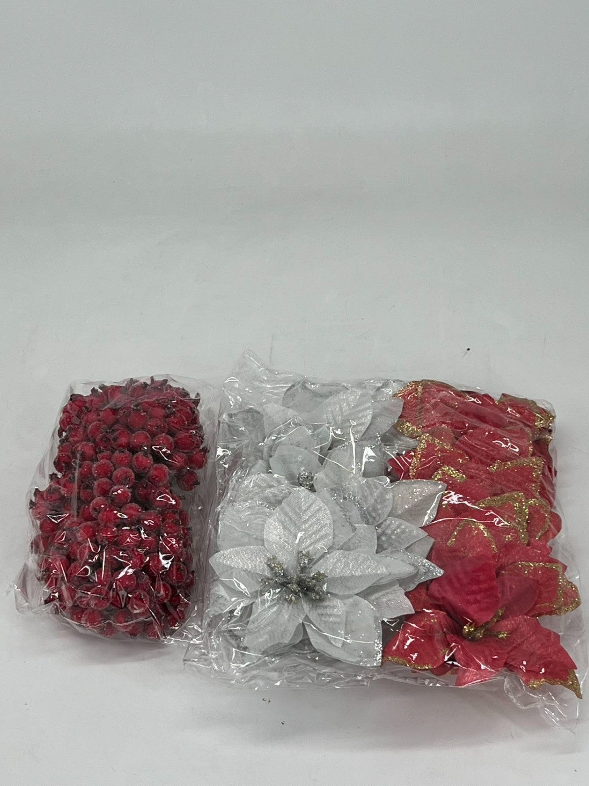 Glitter Christmas Poinsettia Hanging Flowers Xmas Party Tree Decoration US
